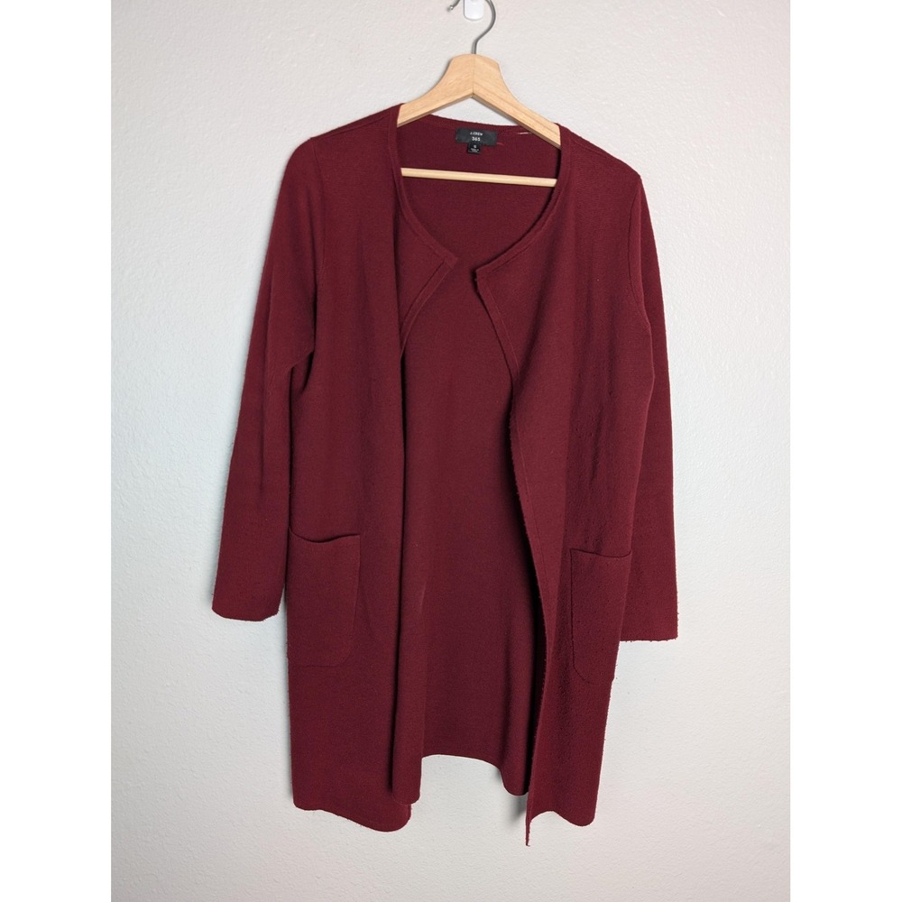 J.CREW Cardigan Womens S Red Open Lightweight Cotton-Blend Pockets Raglan